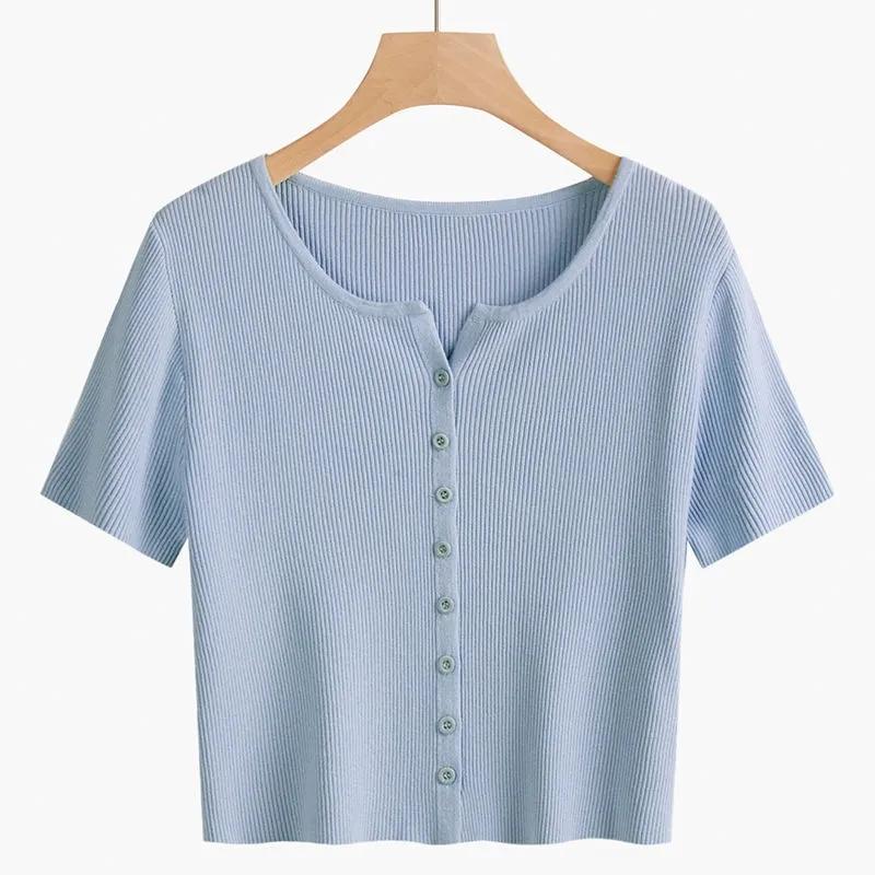 V-neck Short-sleeved Knitted Cardigan Thin T-shirt Women's Slim Short Tops