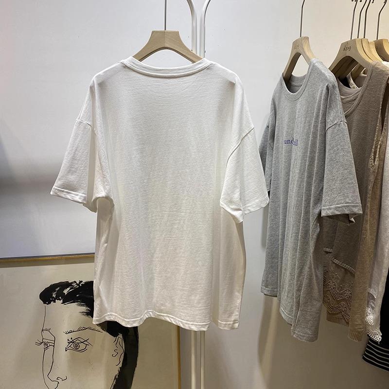 Dam sommar 2024 Lös passform Bokstavstryck Bomulls-T-shirt