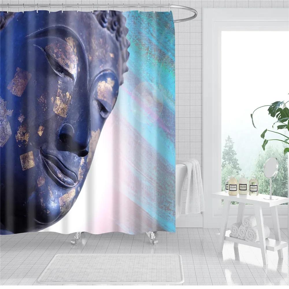 3D Buddha Plant Printed Bath Curtains Waterproof Polyester Fabric Bathroom Shower Curtain Screen with Hooks Bathroom Curtains