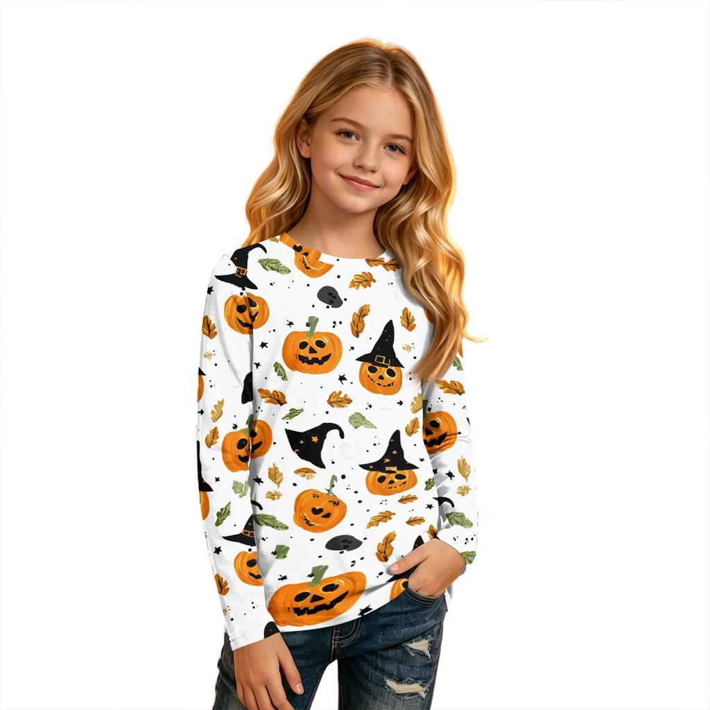 Kids' Halloween Printed Long Sleeve Round Neck T-Shirt
