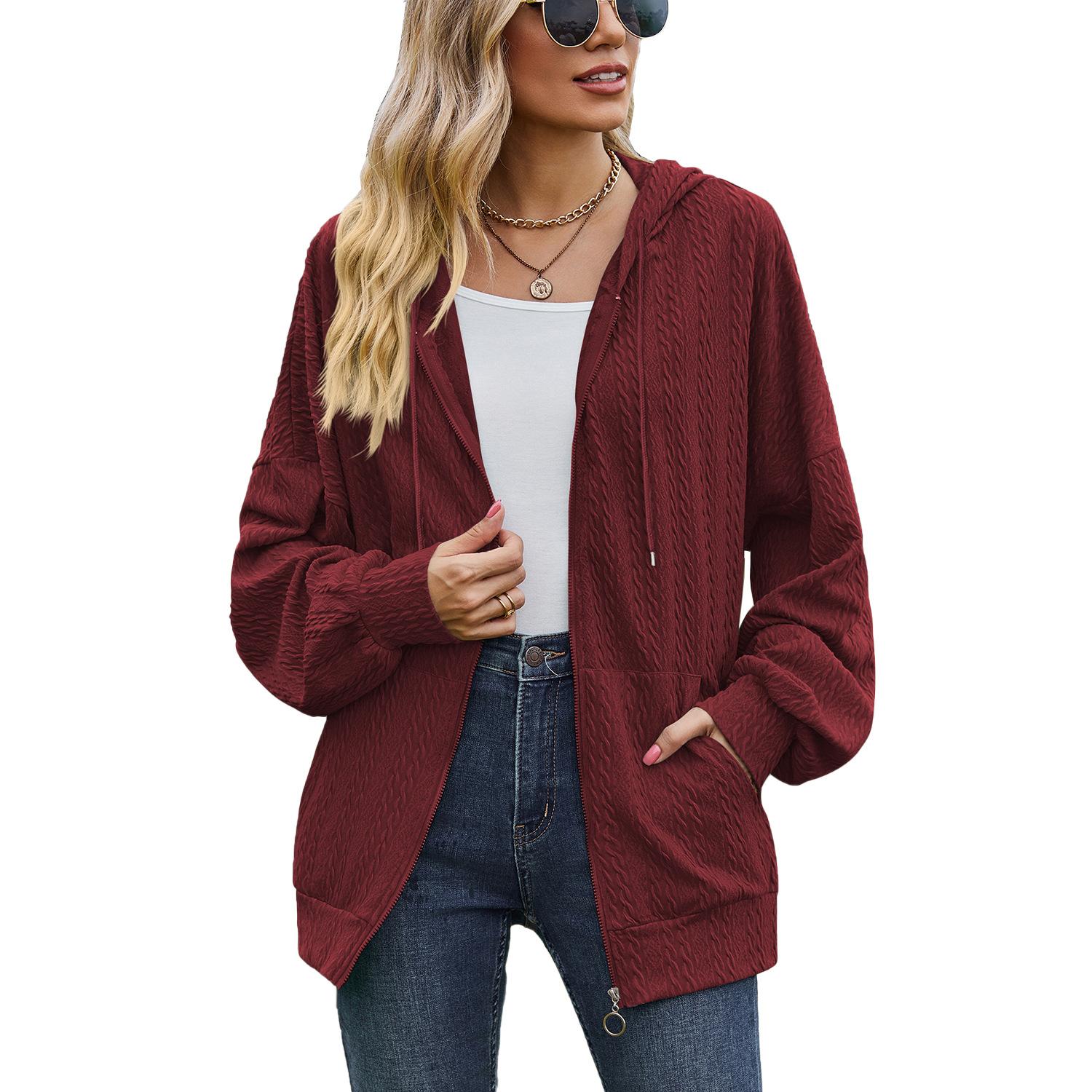 

Женское однотонное пальто на молнии с карманами, свободное пальто с капюшоном и длинными рукавами, осеннее и зимнее женское пальто XXL бордовый