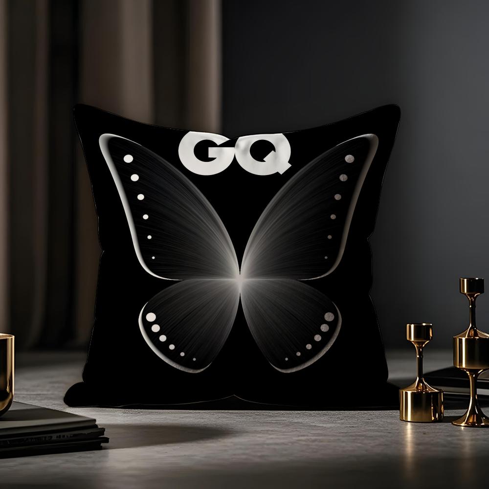 GQ Magazine Cushion Cover Anti-dustmite Pillowcase Invisible Zipper Silky Short Plush Sofa Cushion Cover