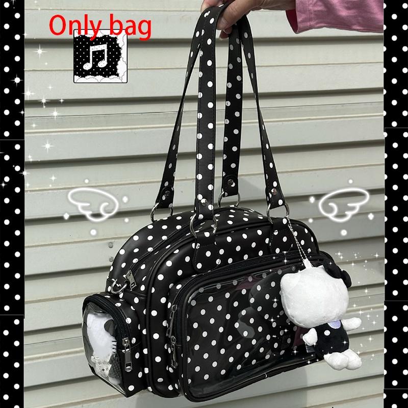 Polka Dot Boston Bag With Clear Window Cute Korean Style Versatile Handbag Crossbody Bag Ideal Ita Women Fashionable Outings Bag
