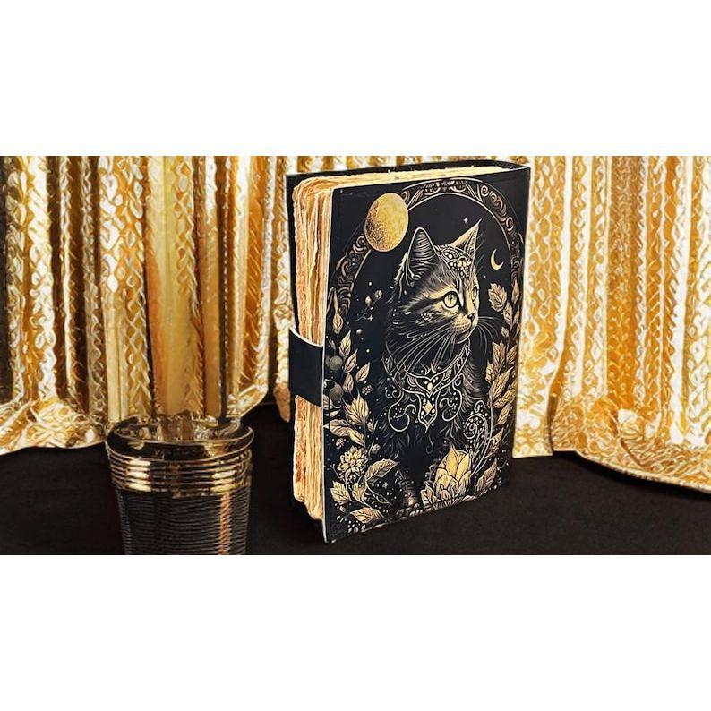 Celtic Cat Leather Journal • Handmade Grimoire Book of Shadows • Gift for Witches & Cat Lovers”