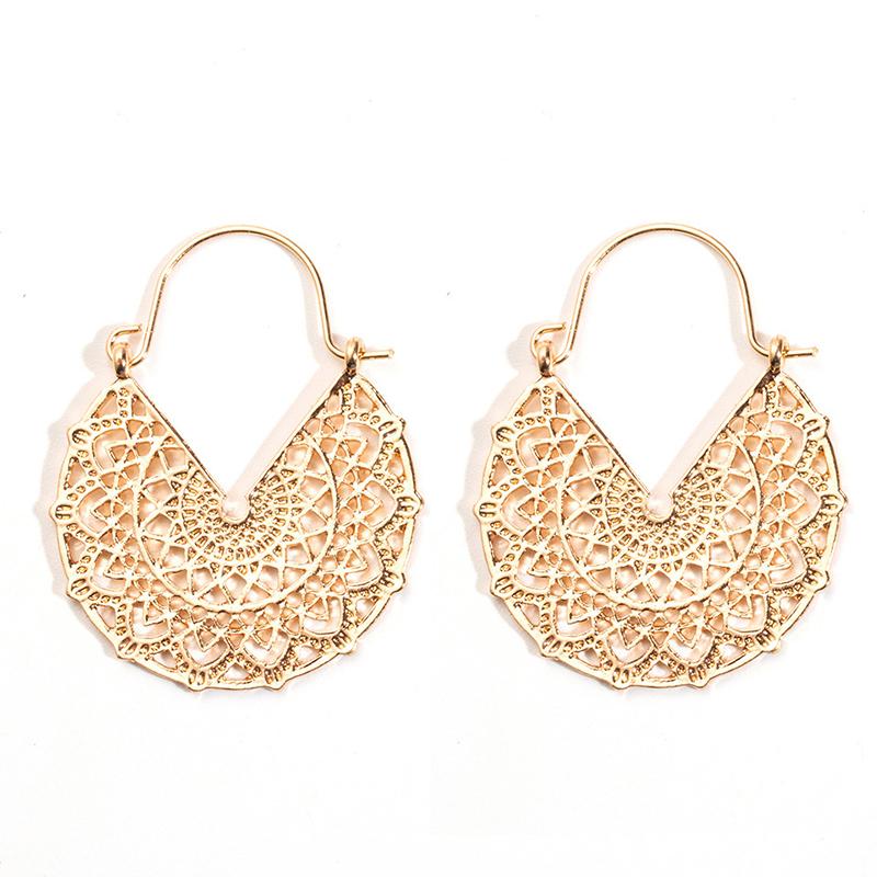 

Vintage Drop Earrings For Women Ethnic Gypsy Geometric Hollow Carved Flower Leaf Zircon Antique Copper Color Fashion Earrings