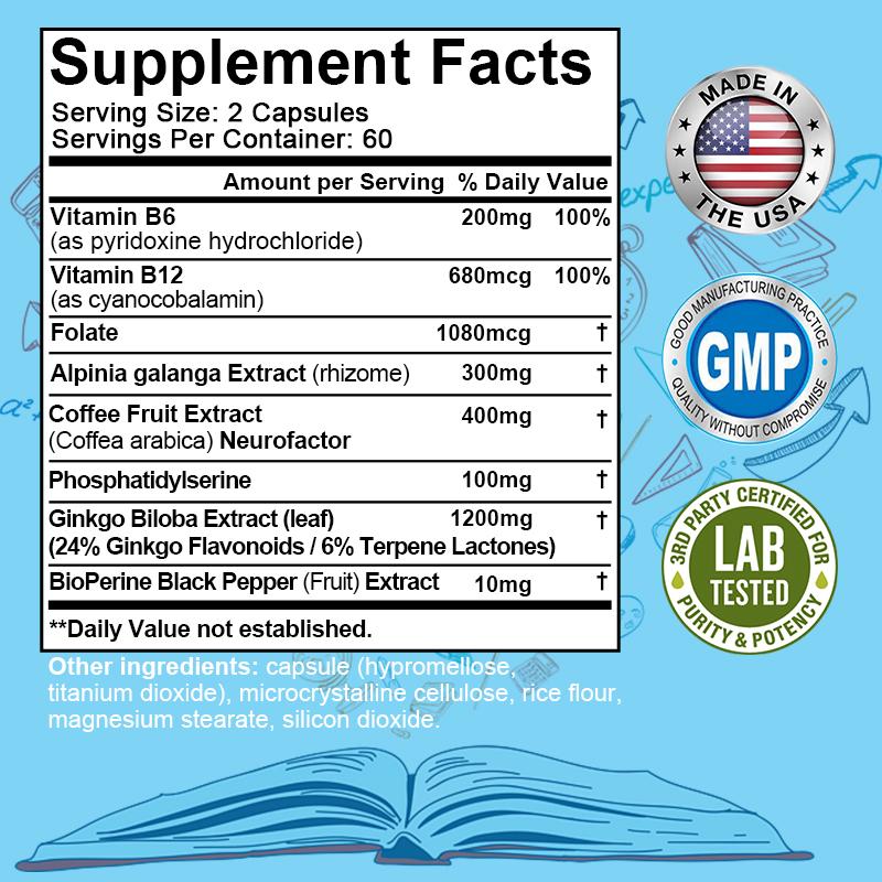 Brain Booster, Focus, Memory, Function, Clarity-120 Capsules
