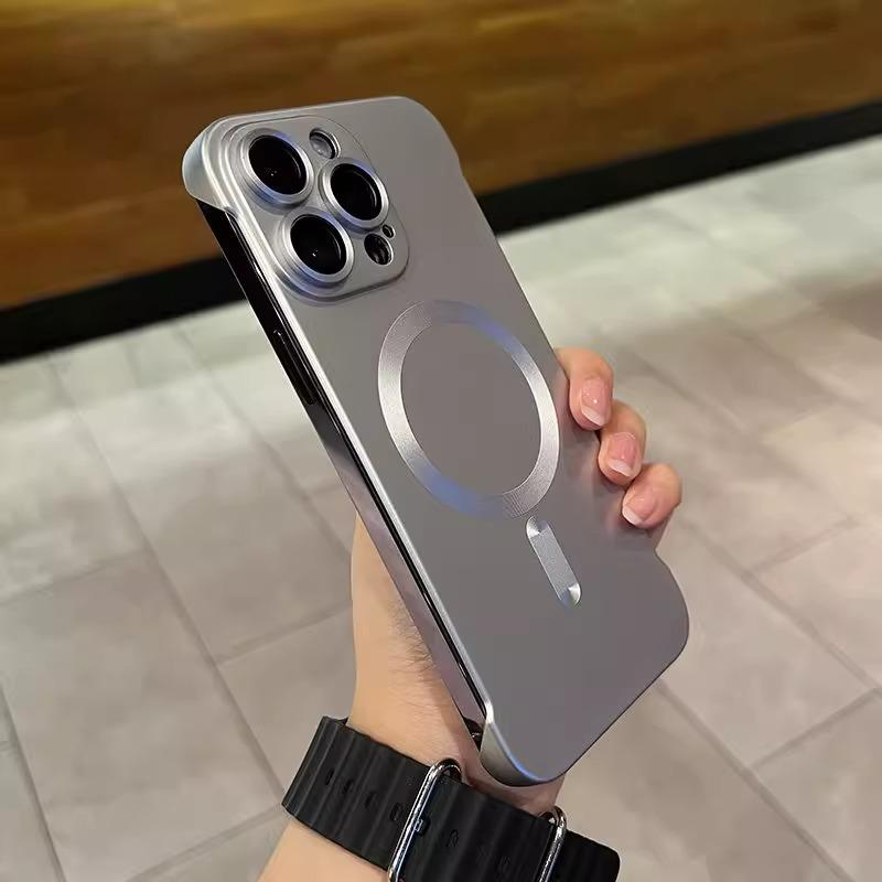 Matte Borderless Titanium Gray Magnetic Charging Case for Phone 14 15 13 12 11 Pro Max Plus Magsafe Ultra Thin Hard Bumper Cover