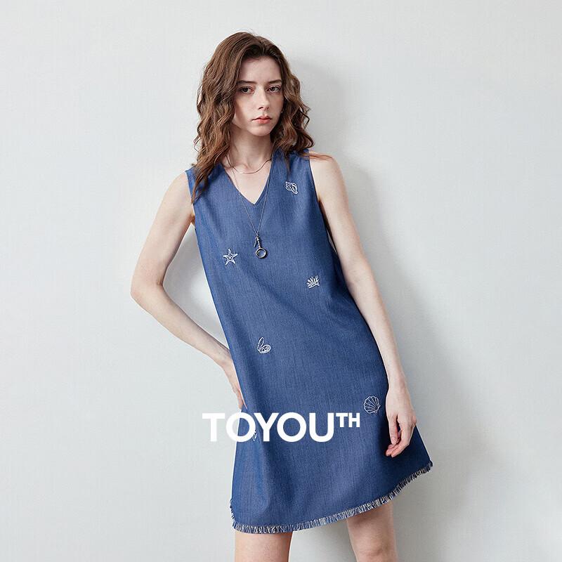 Chuyu Women s Ocean Embroidery Faux Denim Dress M
