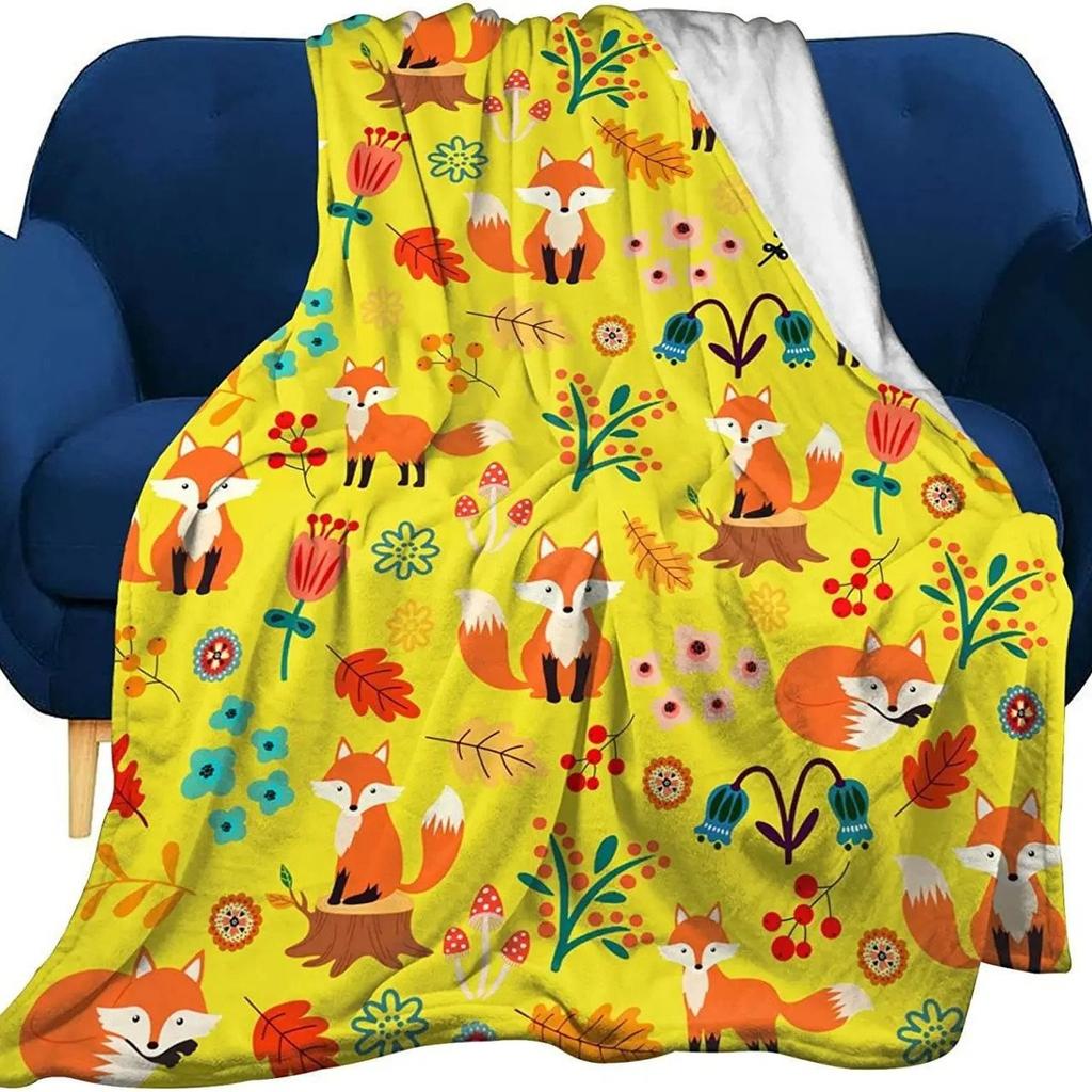 Cute Cartoon Fox Digitalprinted Polyester Bedroom Velvet Flannel Cover Blanket Fleece Soft Sofa Cover Blankets for Beds