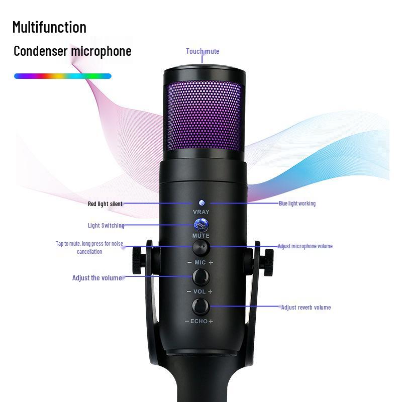 Colorful USB Condenser Microphone for Live Streaming, Recording, Gaming, and Online Meetings