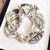 Yousheng Women Scarf Striped Print Imitation Pearl Magnetic Buckle Soft Smooth Texture Summer Scarf Versatile Thin Neckwear
