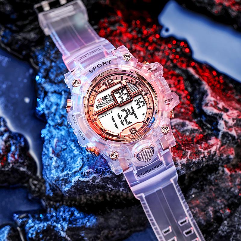 

Transparent Large Multifunctional Waterproof Sports Watch for Men and Women розового золота