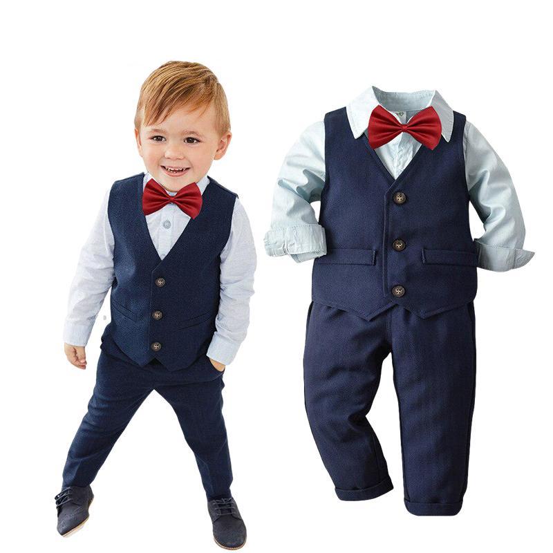 Baby Boys 4 pezzi Tuxedo Suit Cravatta Camicia Gilet Pantaloni Set completo formale Ragazzi Abiti da sposa Abbigliamento per bambini