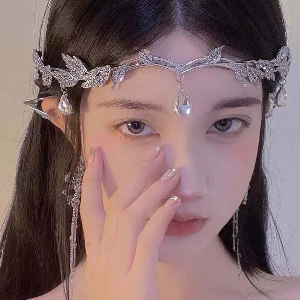 Leaf Design Crystal Forehead Accessory Elegant Bride Shiny Hair Hoop Wedding