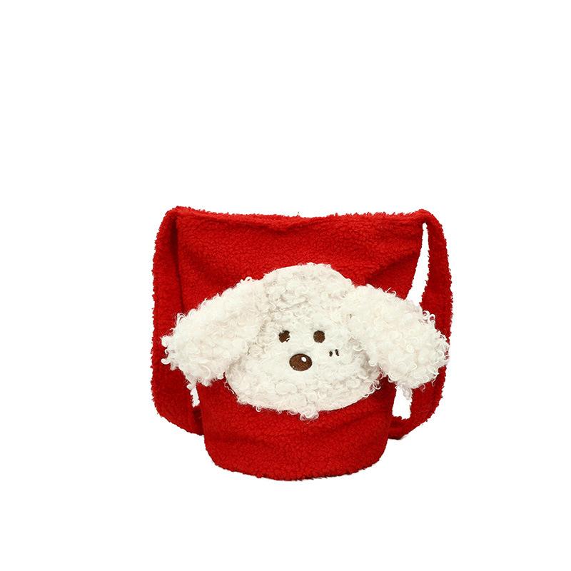 Korean Version of Fashion Underarm Bag 2025 New Simple Plush Bucket Bag Large Capacity Cartoon Puppy Fluffy Messenger Bag