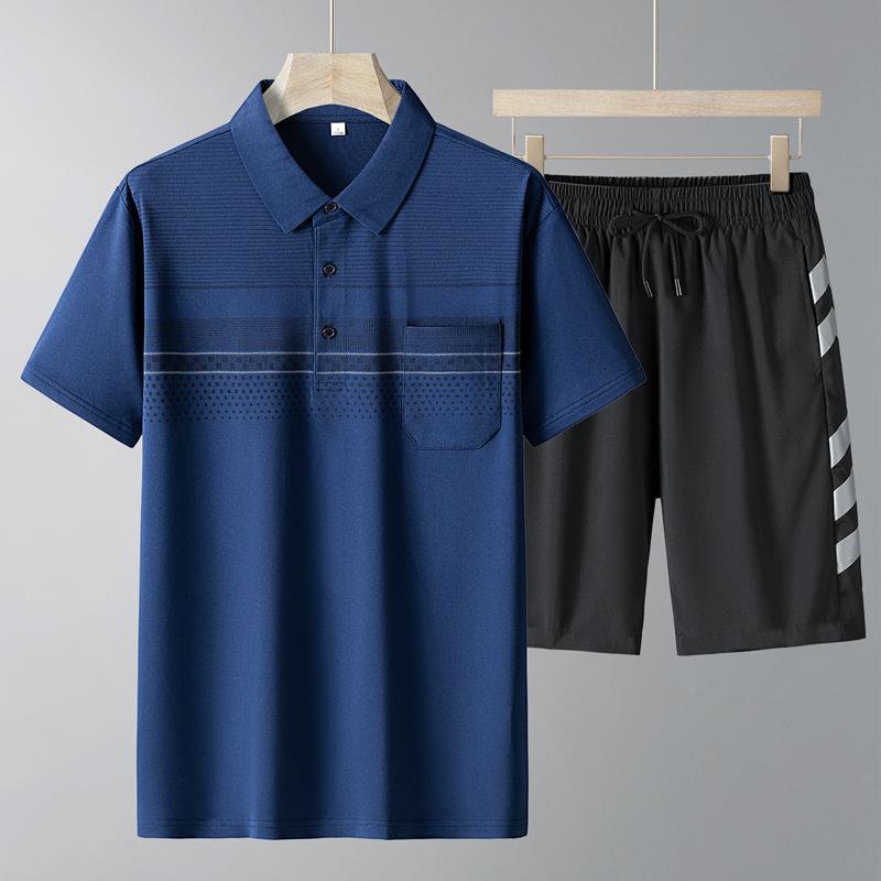 Middle Aged And Elderly Sports Suit Men's Casual Ice Silk Short Sleeved Men's Two-piece Set