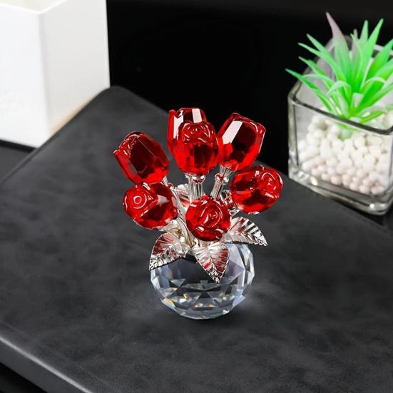 Nep Kristal Rozenboeket Beeldje met Ronde Vaas Bloemen Glas Decoraties Handgemaakte Roos Bloemen Cadeaus voor Valentijnsdag Moederdag Verjaardag Jubileum
