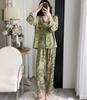 New silk pajamas women's long-sleeved cationic ice silk loungewear set can be worn outside imitation silk women's casual two-piece set