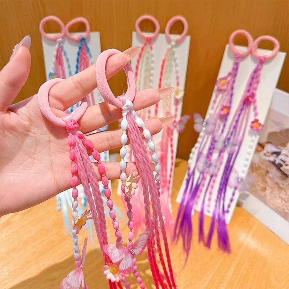 Adjustable Colorful Wigs Ponytail Rubber Band Elastic Hair Ornament Cute Braided Head Rope Daily