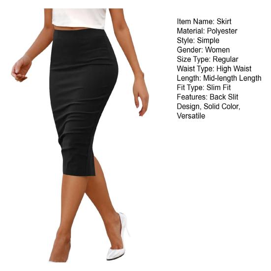 Midi Skirt Design High Waist Hip Wrapped Solid Color Back Slit Skirt Slimming Office Party Wear