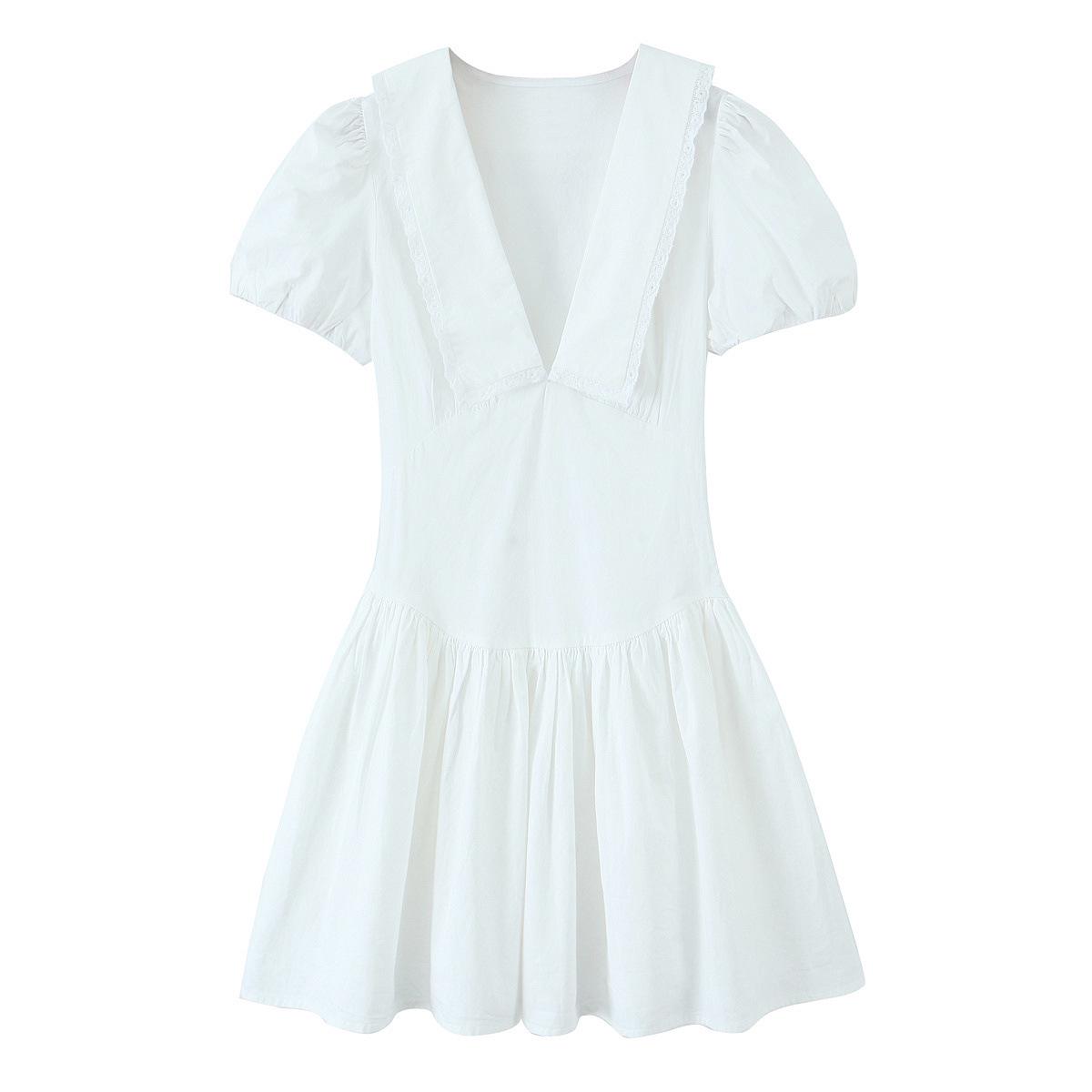 

Spring 2025 Women s V-Neck Puff Sleeve Tie-Waist Dress S