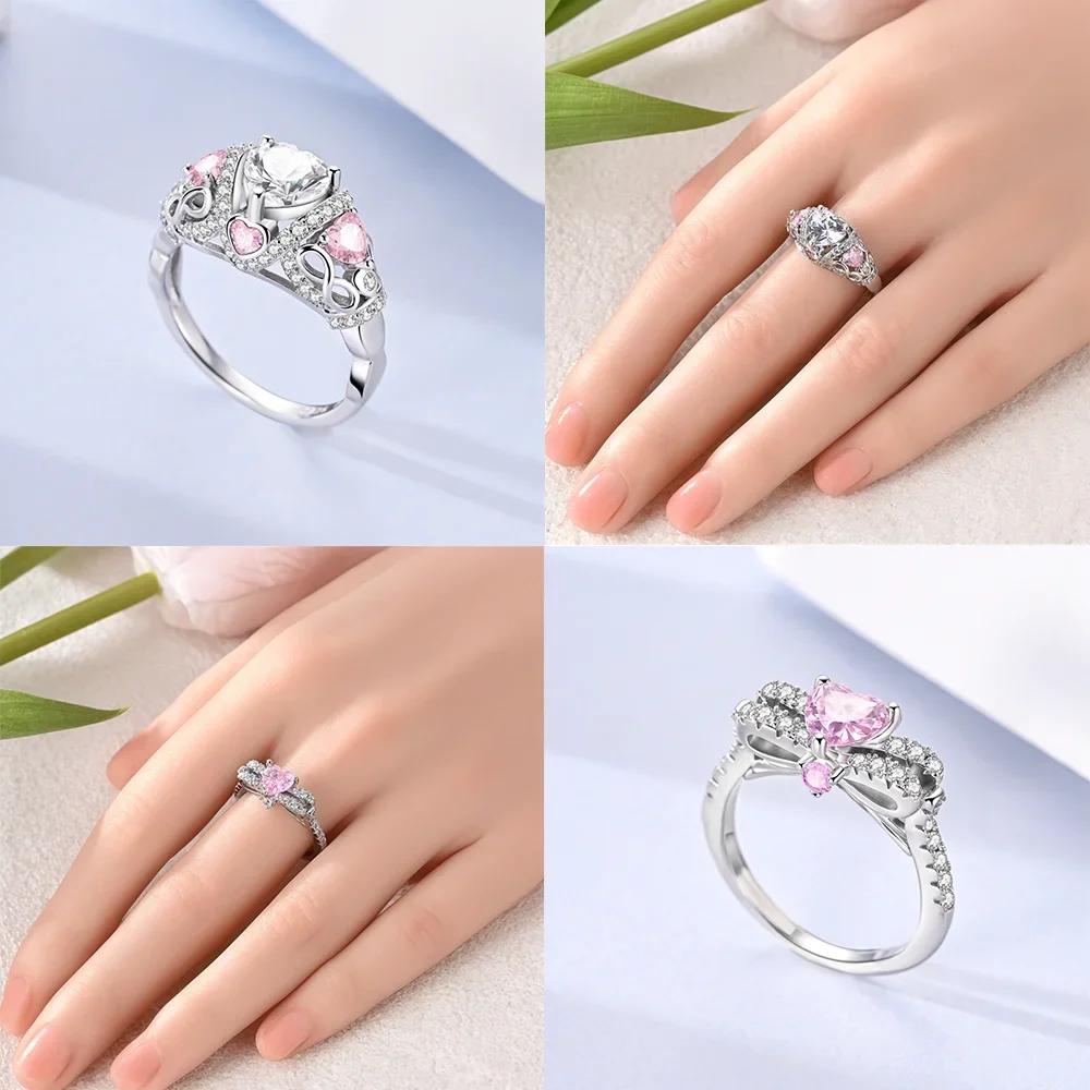 copper Rings Pink Bow Heart Love Ring Star Shape Moon Ring for Women Girl Engagement Weddling Party Jewellery Anniversary