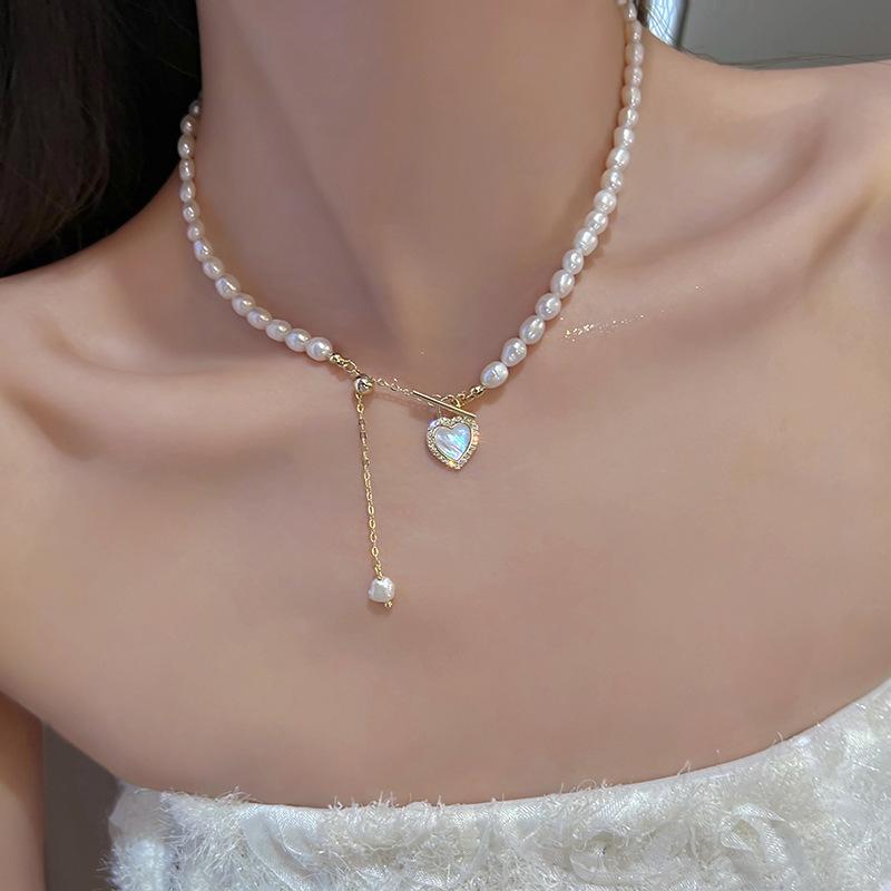 Beating heart ~ freshwater pearl love simple tassel necklace women's light luxury temperament niche high-end collarbone chain