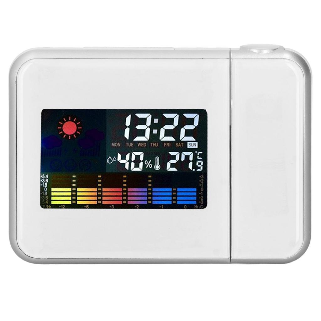 Weather Station Clock Temperature Humidity LCD Color Display LED Backlight Snooze Function Projection Alarm Clock White