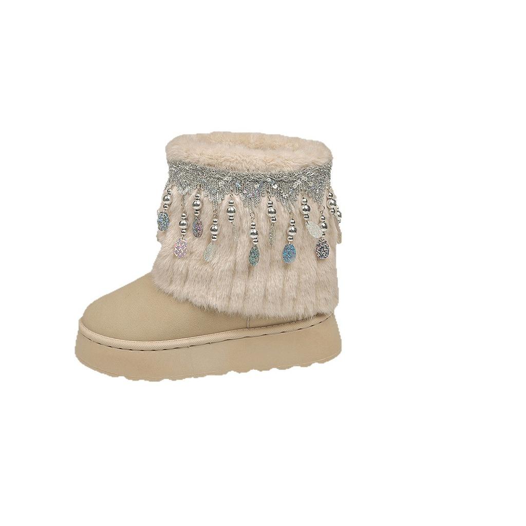 Foreign trade velvet thickened warm snow boots women's 2025 autumn and winter new thick bottom heightening fur integrated non-slip