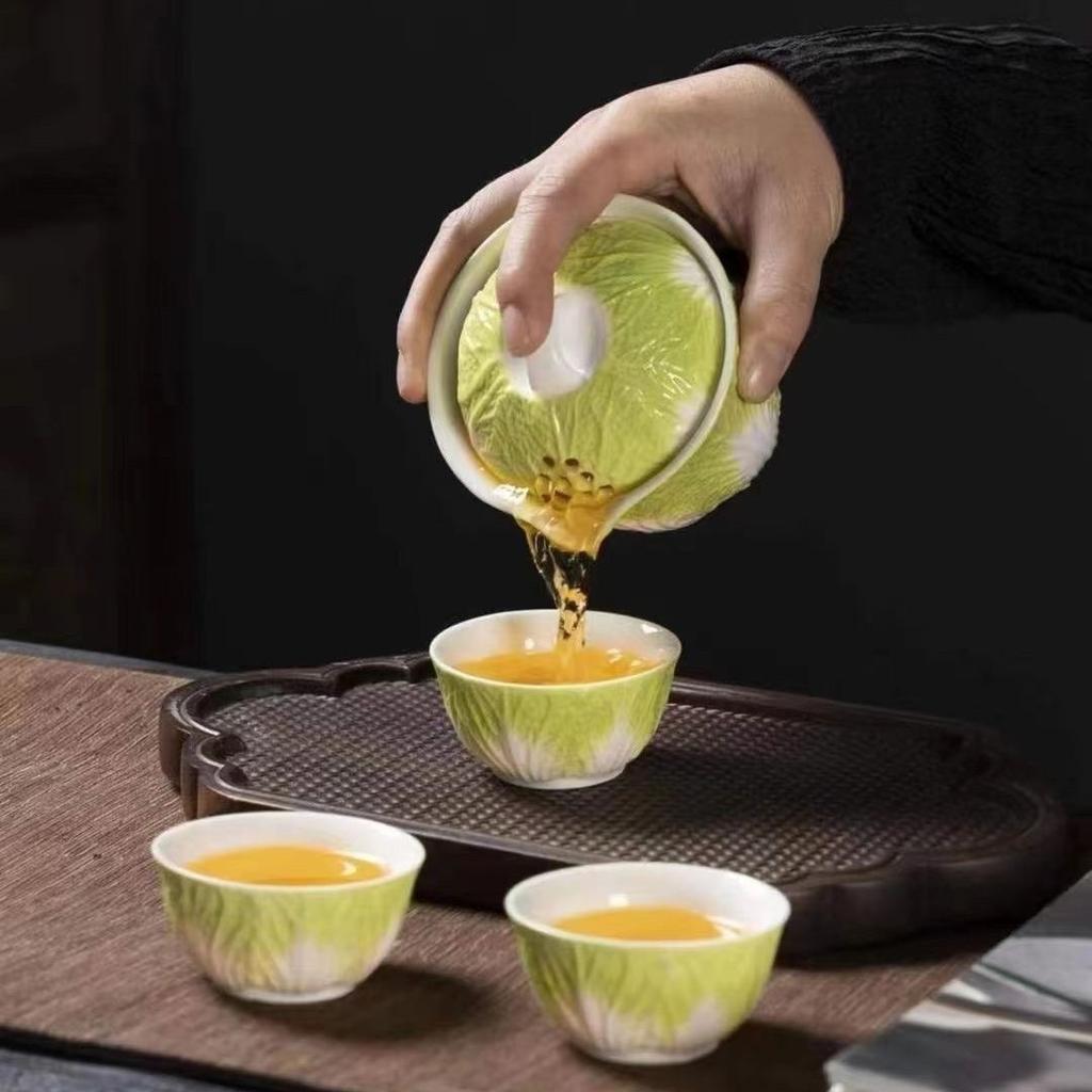 Creative Ceramic Cabbage Tea Caddy, Mini Portable Sealed Jar for Travel and Food Storage