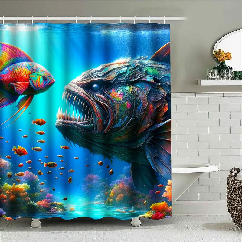 Oceanic Fishes Shower Curtain Underwater World Decor For Bathroom Vivid Colorful Coral Reefs Design Waterproof Fabric Shelves Wi
