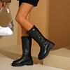 Retro Long Boots, Chunky Round-toed Fashion Boots, Plus-size Thick-soled Knight Boots, Women's Shoes