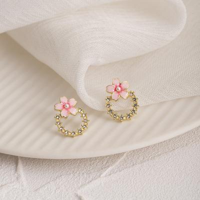 Temperament Süße Rosa Blume Ohrringe frauen Sommer Ins Wind Perle Diamant Runde Stud Ohrringe