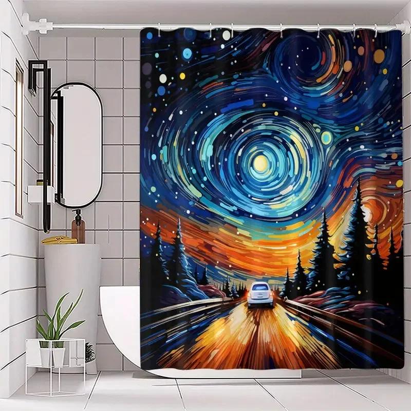 Vincent Van Gogh'S Starry Shower Curtain Can Be Hand-Washed In Waterproof Polyester Fabric Art Design Bathroom Shower Curtain