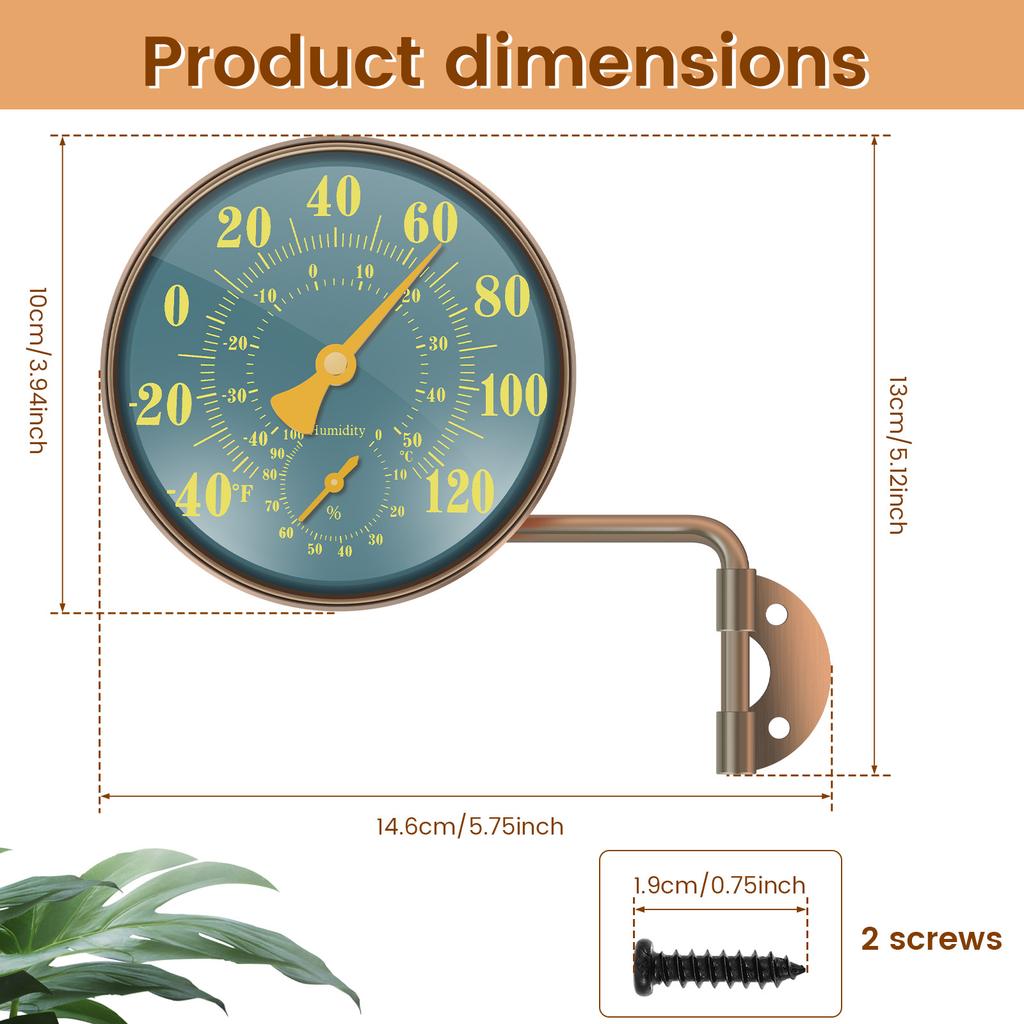 4 Inch Thermometer Hygrometer Dual Scale Display Window Temperature Humidity Monitor for Patio Garage Greenhouse Garden Wall