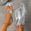 2025 Flip Flops Women's Wedge Sandals Silver Gold Shiny Platform Plus Size Women's Slippers Chunky Thick Sole Party Shoes Ladies