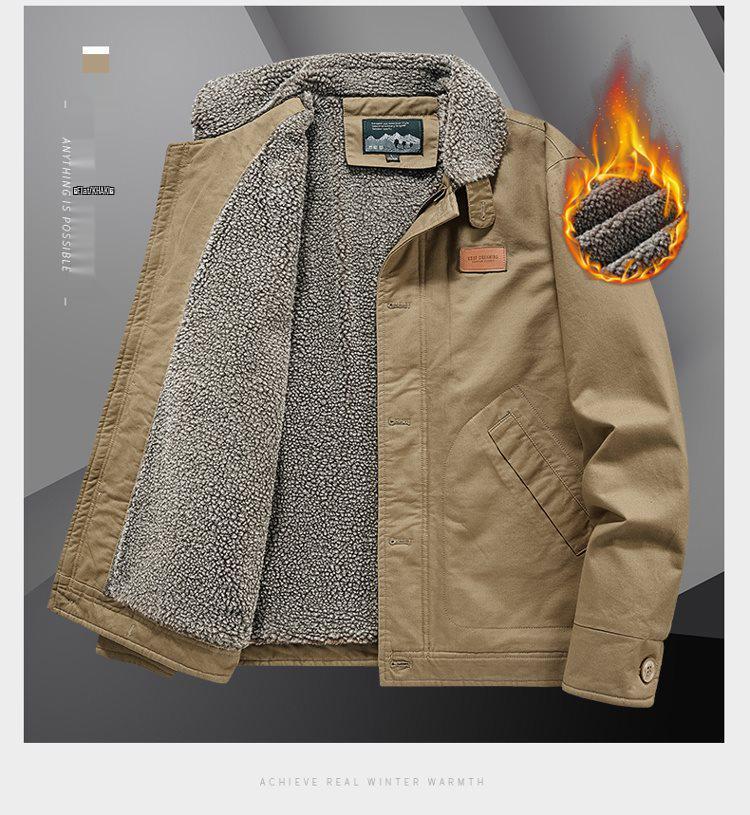 Chaqueta de Solapa de Lana de Cordero para Hombre: Algodón de Invierno, Más Terciopelo, Abrigo Cálido Engrosado 2025.