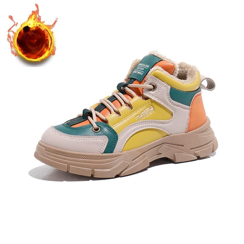 Vintersnestøvler for kvinner Chunky plattform Snøring Fuskepelsfôr Korte ankelstøvletter Sko Dames Sklisikre Varme Fleeceforede Gåsko