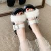 Fashion Women Summer Casual Fluffy Slippers With Fur Flat Non-Slip Fox Fur Furry Slides Large Size Shoes Fur Sandals