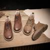 New Style Shoes: Retro Lace-up Boots, Round-toed Flat Ankle Boots, Soft Leather and Fleece Boots, Women's Shoes