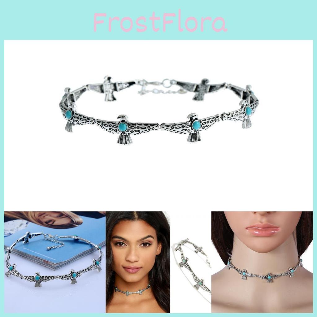 Vintage Art Deco Alloy Choker With Bird Design Artificial Turquoise Decor For Ladies Gift