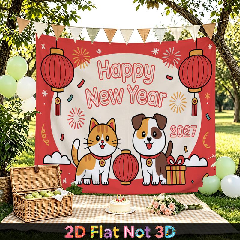 Party Backdrop New Year Red Flat Festive Lantern Multi Layered Celebrations Event Backdrop Decoration Front Door Decor