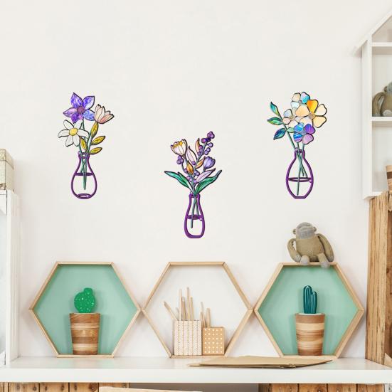 3 Stück/Set Metall Blumenvase Wandskulptur 3D Hohl Eisendraht Pflanzenvase Wandornament Zuhause Büro Wohnzimmer Badezimmer Küche Wandkunst Schild