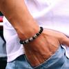 Vintage Mens Bracelet Beaded Om Mani Padme Hum Mantra Viking Jewelry Natural Lava Stone Tiger Eyes Bracelet for Men