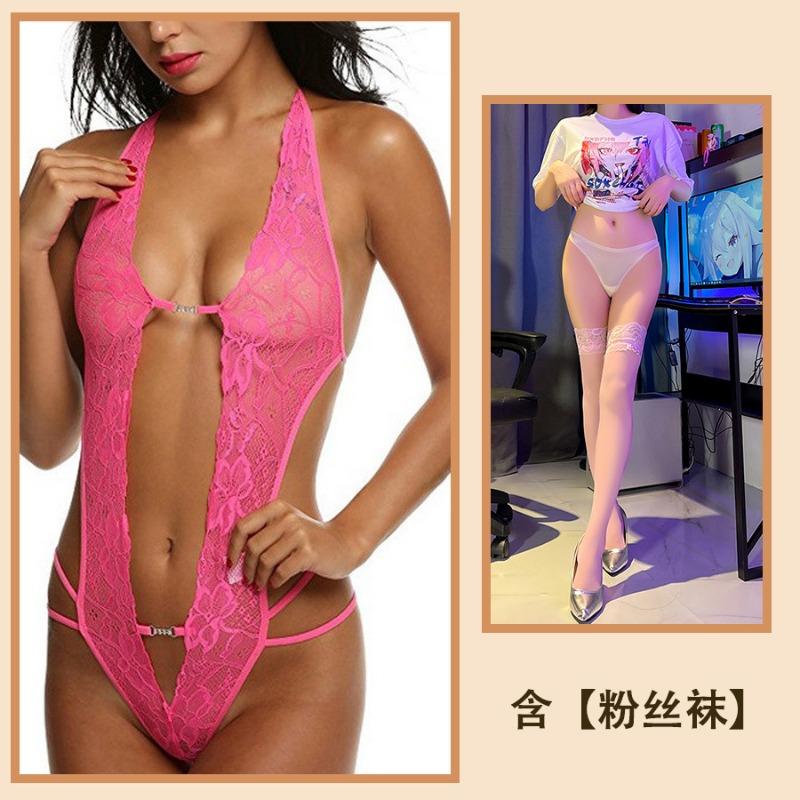 Reines Verlangen sexy Spitze Träger Hals Ausgeschnitten Leidenschaft Unterwäsche Durchsichtig Stimmung Einteiler Damen Pyjama