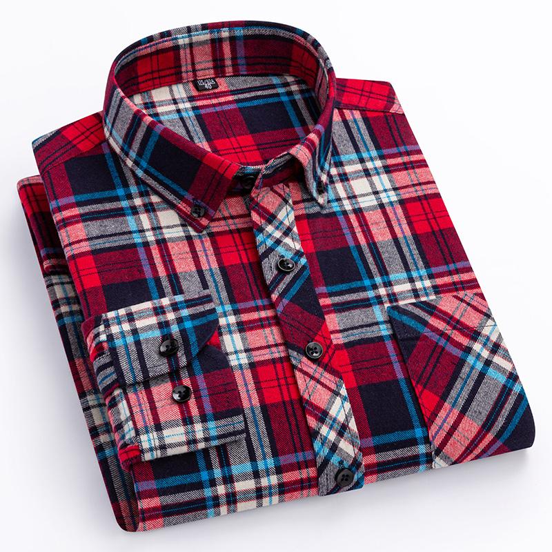 Herbst Dickes Flanellhemd Karomuster Hemden Standard-Passform Für Herren Langarm Reine Baumwolle Mode Einzelnes Aufgesetztes Taschendesign Jung