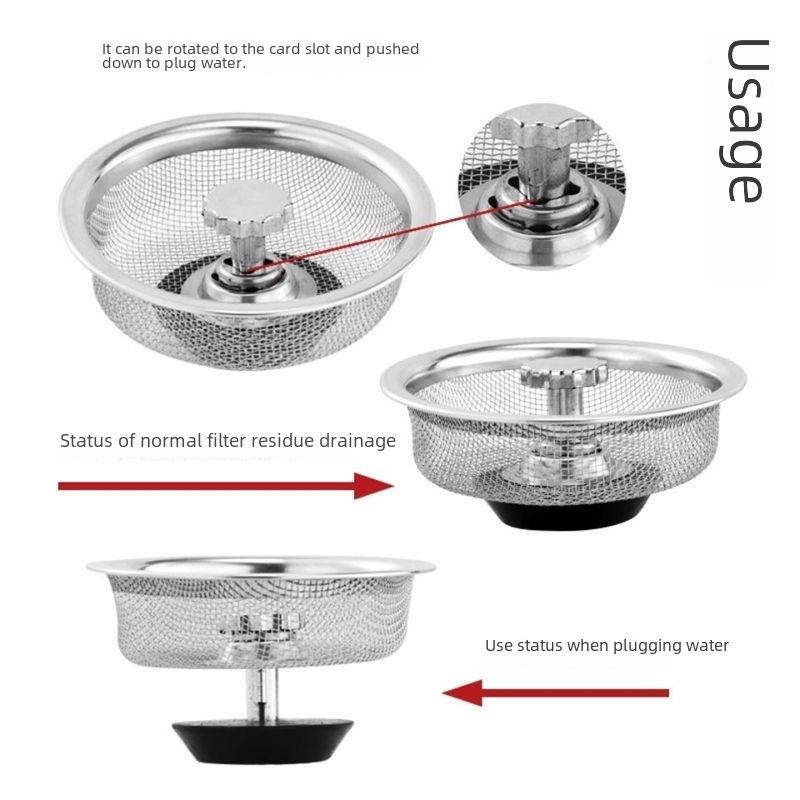 Stainless Steel Kitchen Sink Filter: Anti-Blocking Drain Cover for Vegetable Basin and Garbage.
