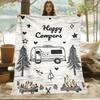 1 Stück "Happy Campers" Leichte Flanelldecke, Weich Warm Digitaldruck für Heimdekoration Sofa Bett Reise Camping Wohnzimmer