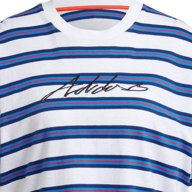 Adidas Sport Performance Series SS24 Comfortable Crew Neck Striped Short Sleeve T-Shirt Unisex Tops Blue IR5822