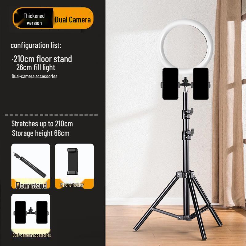 Dual-angle Mobile Phone Tripod with Fill Light for Live Streaming and Recording